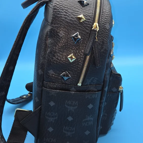 MCM Black and Gold Studded Backpack - Picture 2 of 16